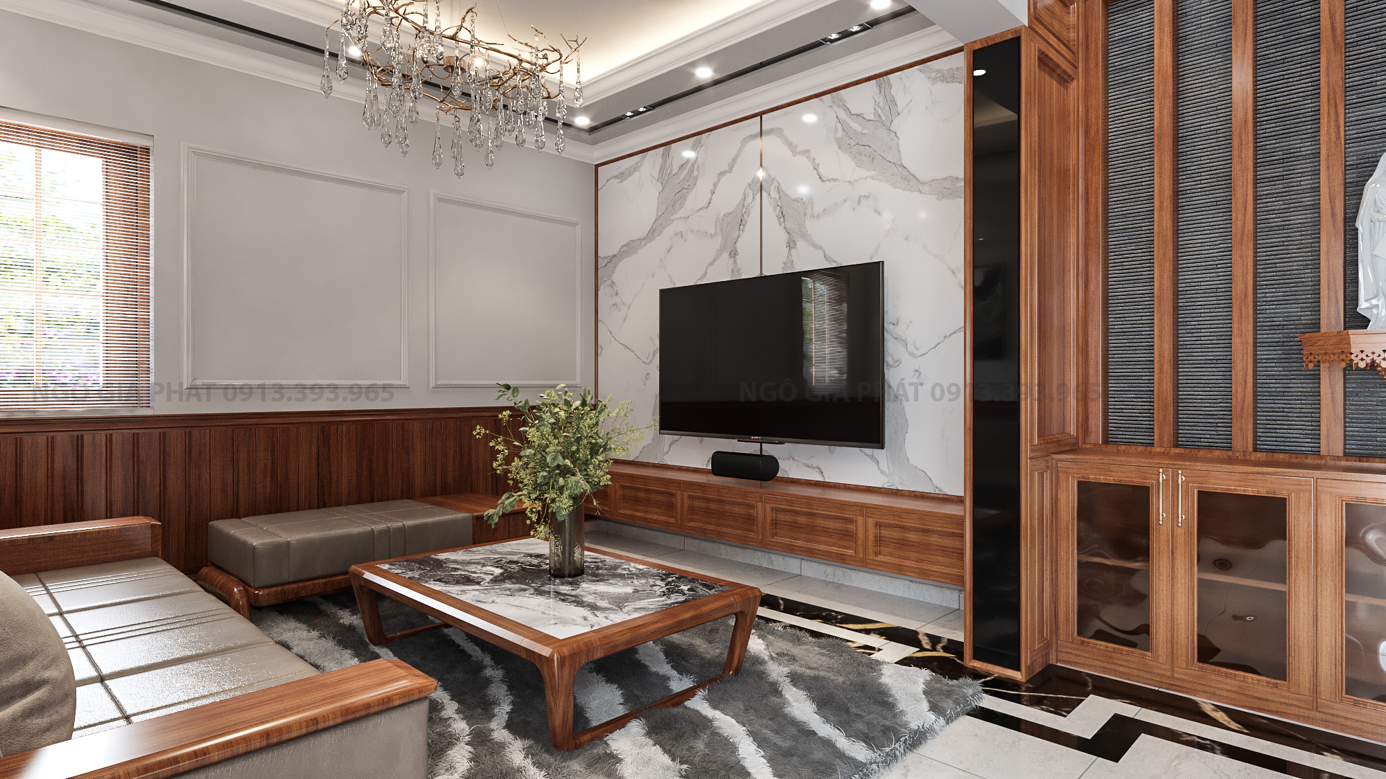 Thiết kế nội thất Vách Tivi sang trọng