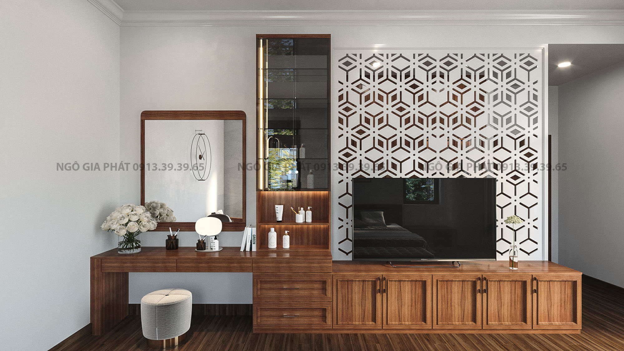 Thiết kế nội thất Vách Tivi sang trọng