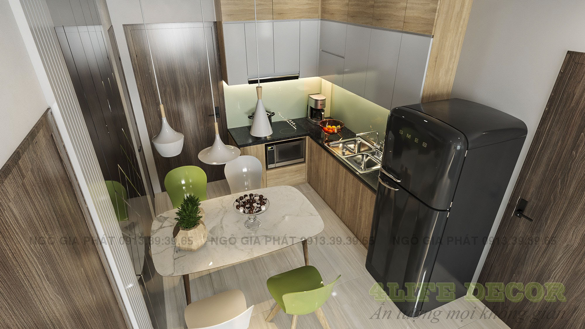 Bàn ăn đẹp tối giản chân gỗ