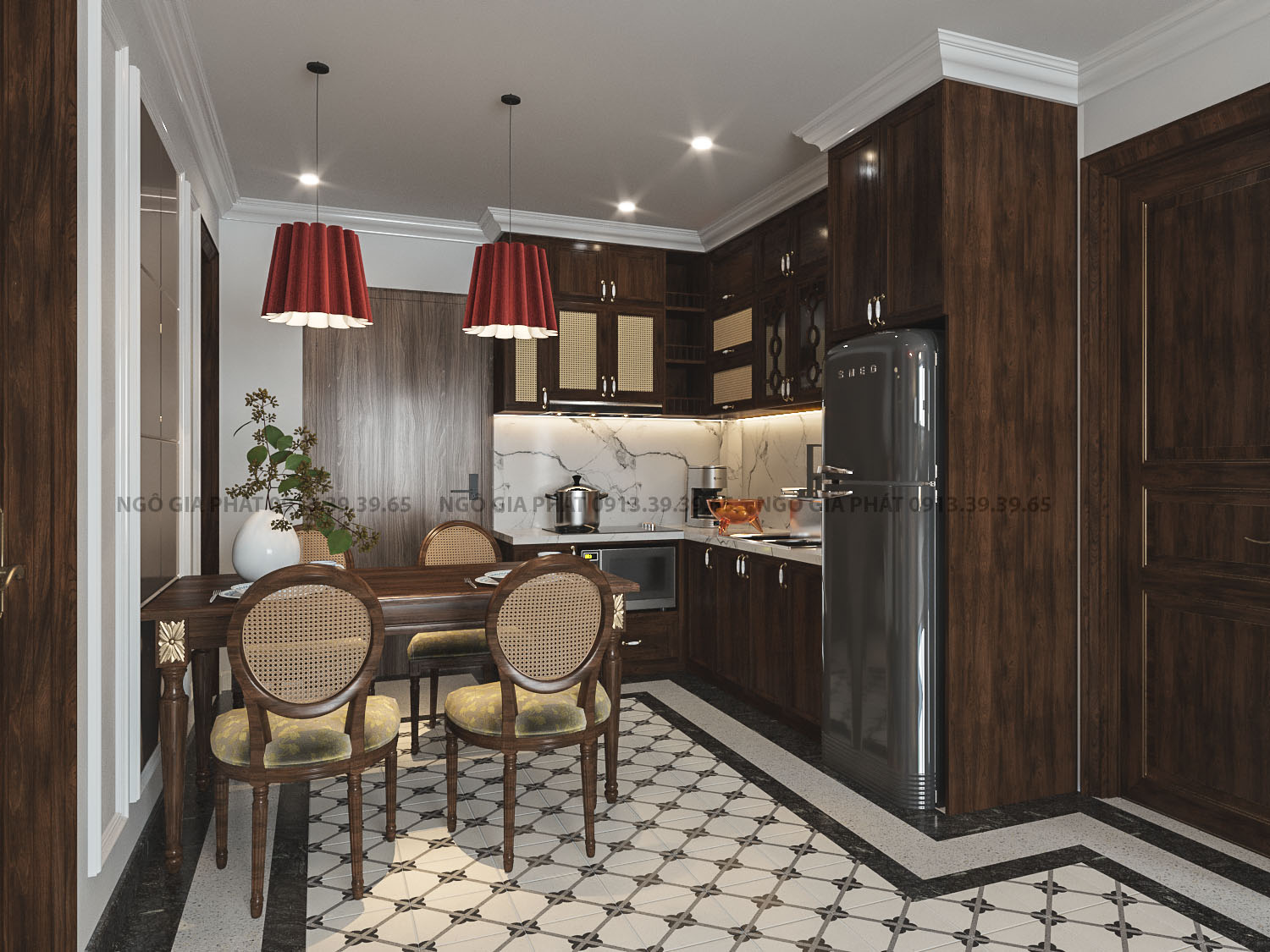 Thiết kế thi công nội thất bàn ăn gỗ cao cấp