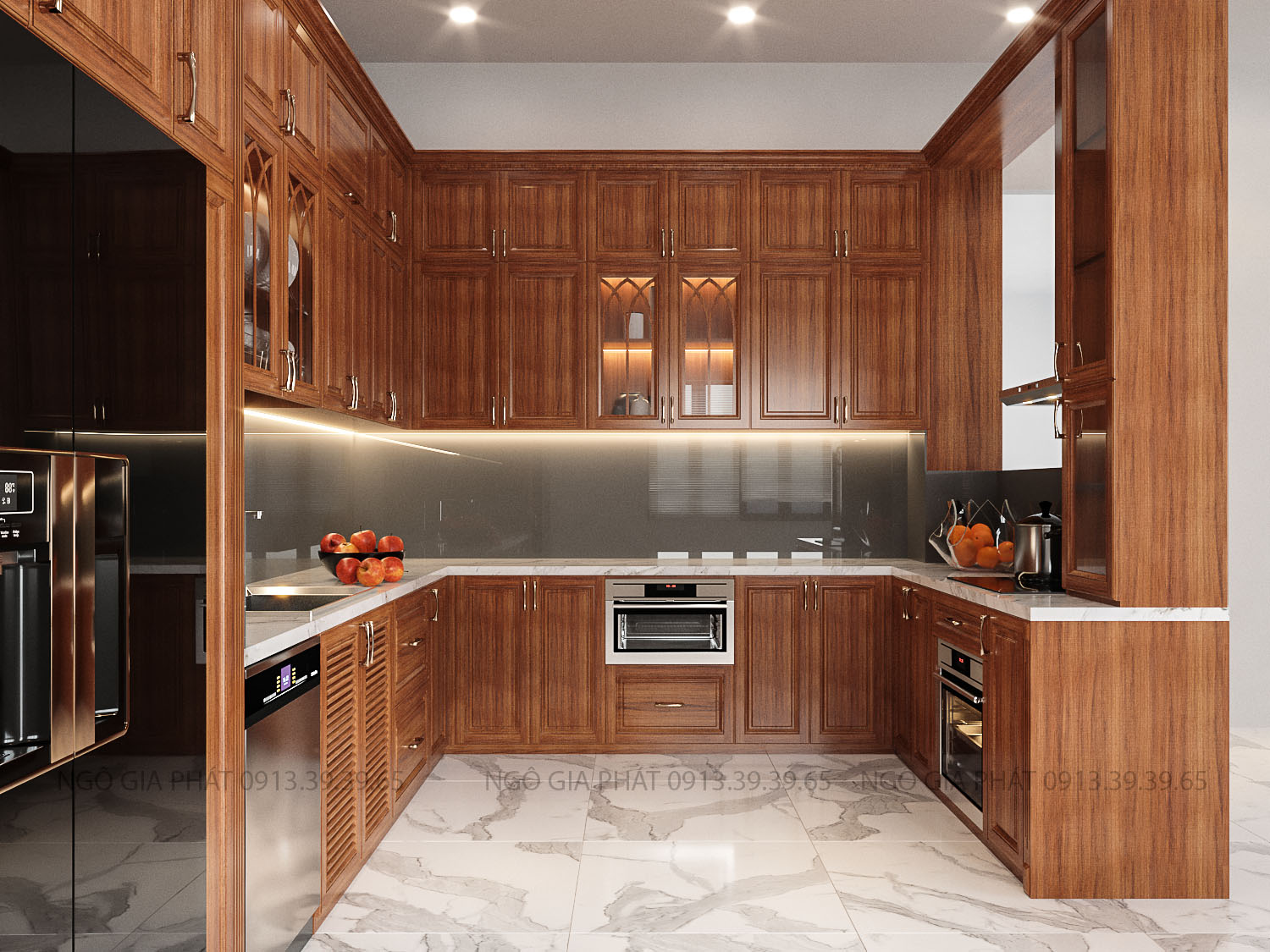 Mẫu tủ bếp gỗ gõ đỏ đẹp giá rẻ