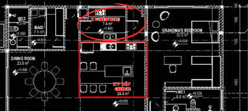 Mặt bằng thi công nhà có 2 bếp 01