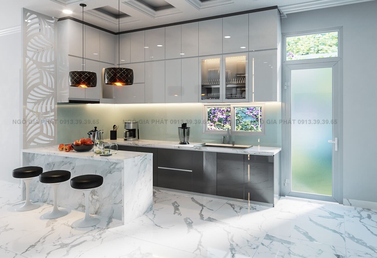 Mẫu tủ bếp gỗ Acrylic đẹp giá rẻ TD111