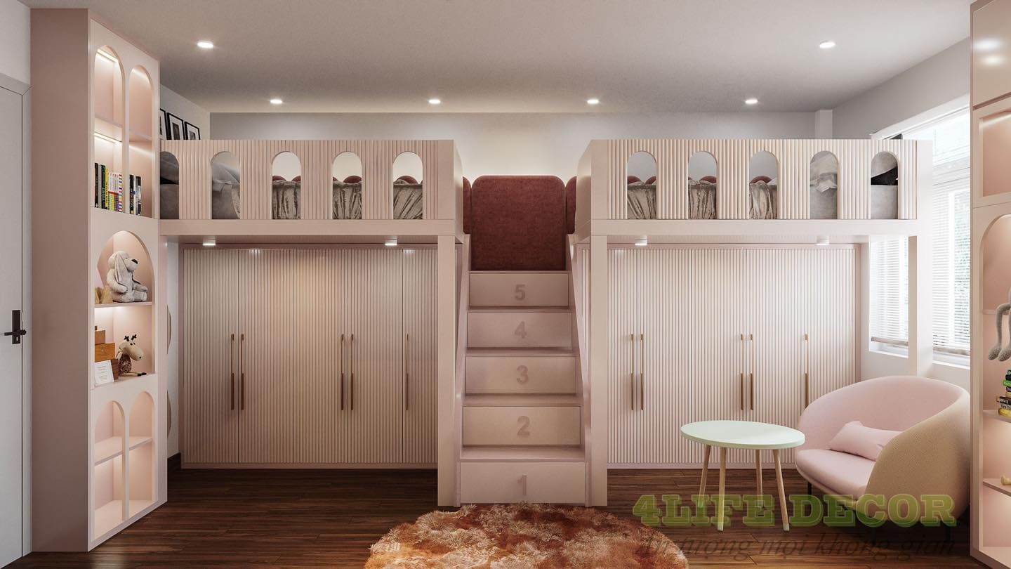 Thiết kế nội thất phòng ngủ - giường tầng đối xứng