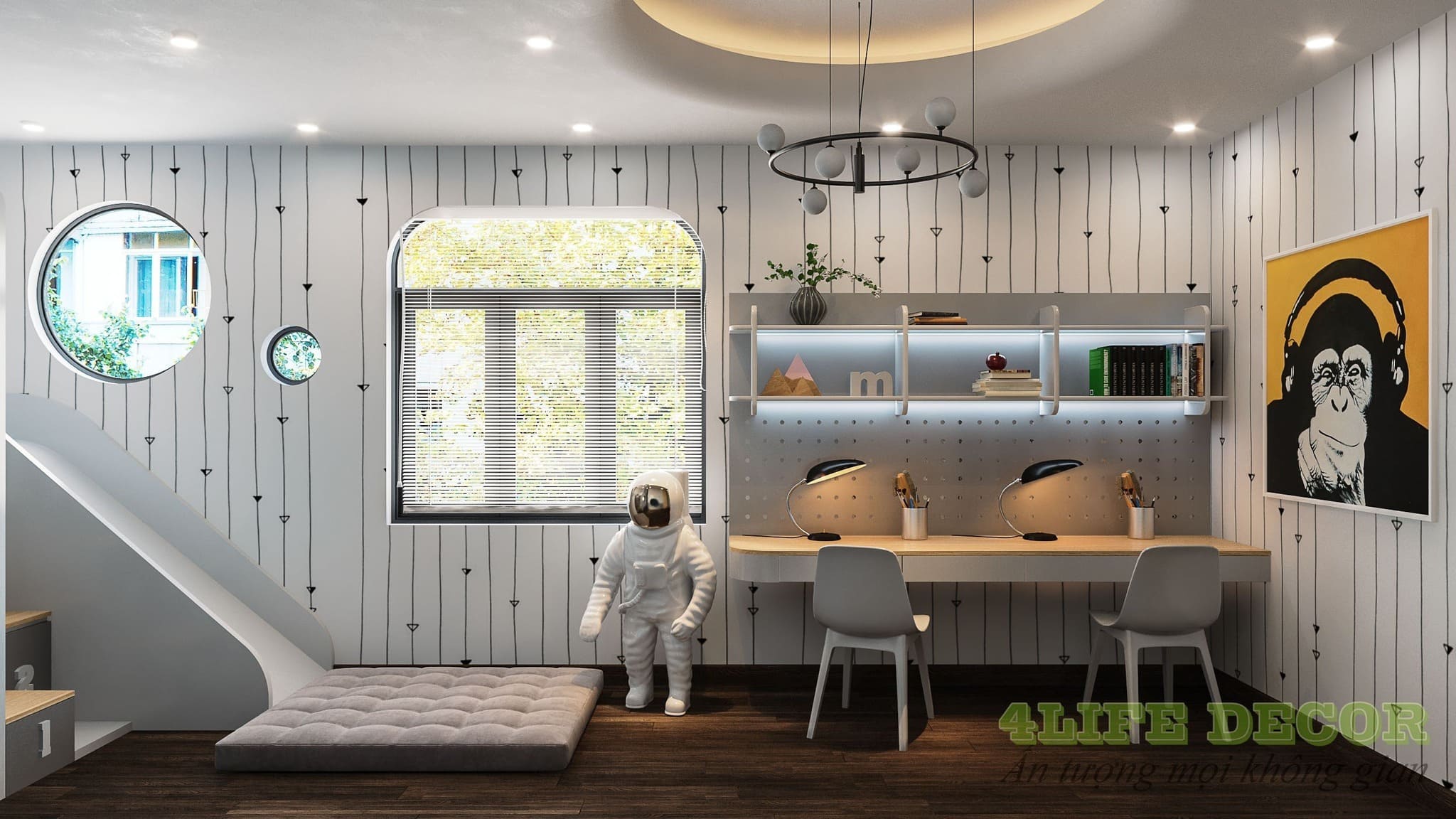 Thiết kế nội thất phòng ngủ cho bé chủ đè phi hành gia