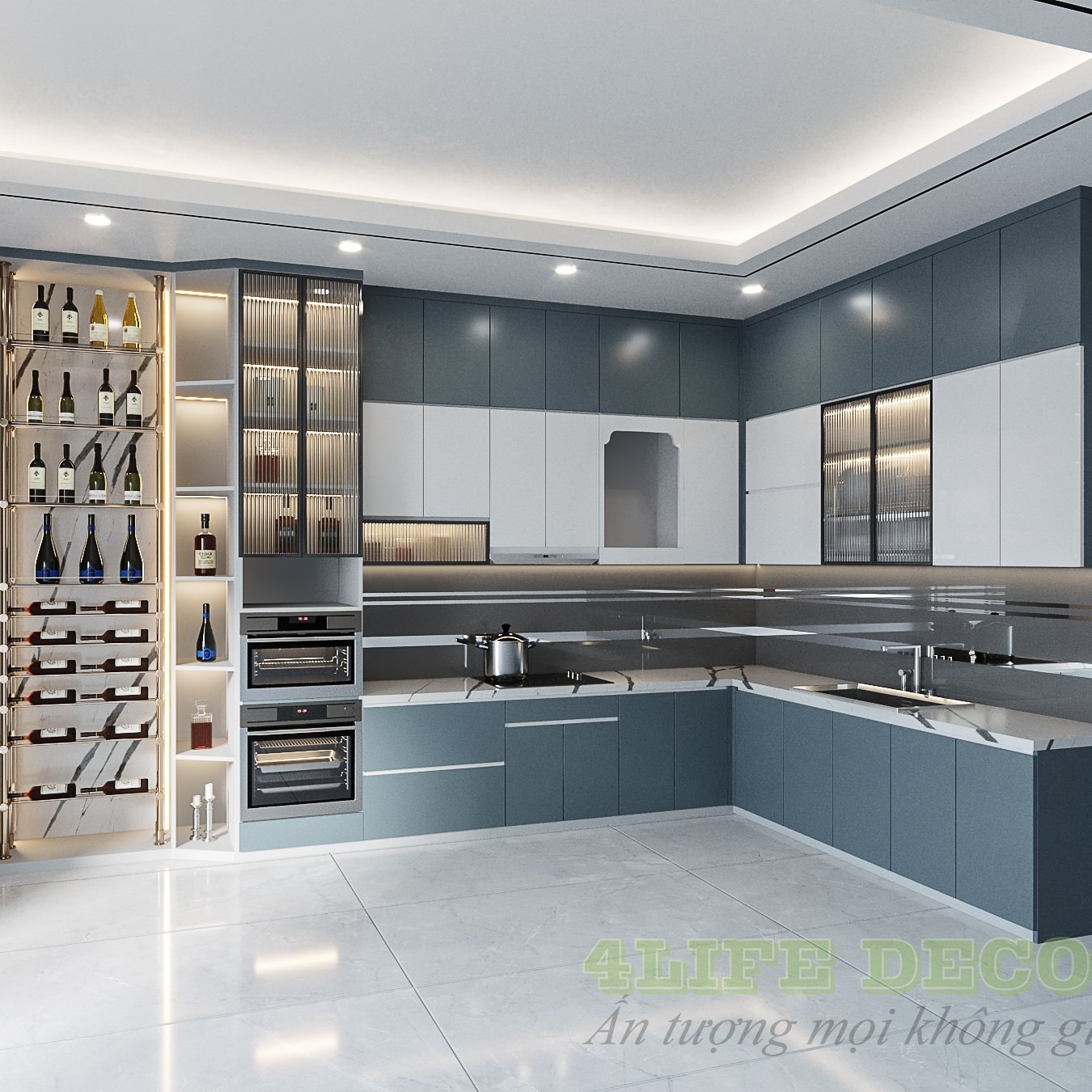 Mẫu tủ bếp MDF phủ Acrylic tiện nghi