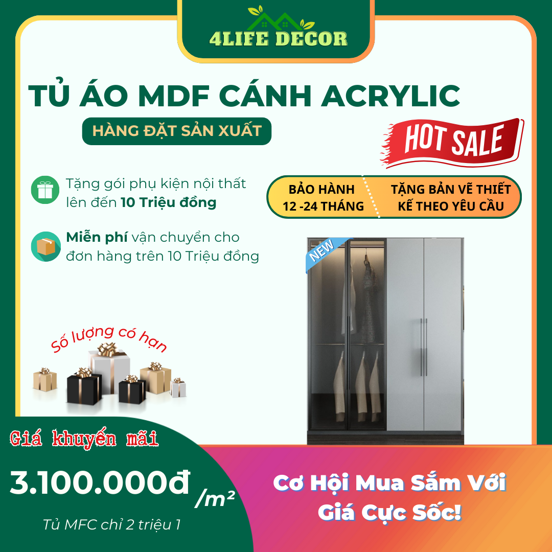 Chương trình khuyến tủ áo MDF cánh Acrylic