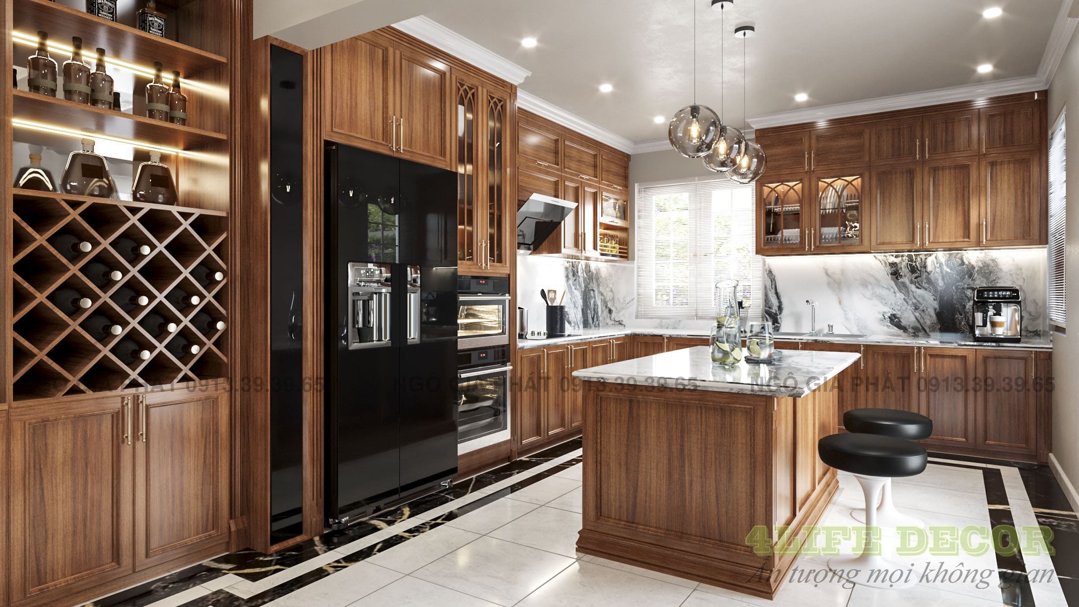 Mẫu tủ bếp chữ L có cửa sổ