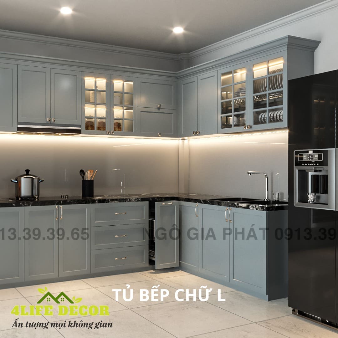 Mẫu tủ bếp chữ L đẹp