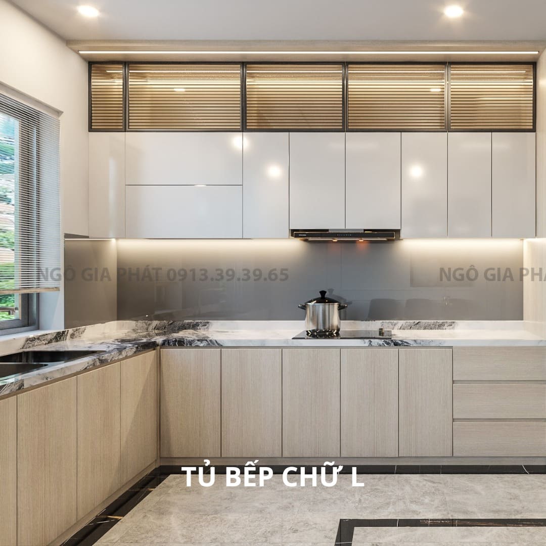 Mẫu tủ bếp chữ L giá rẻ