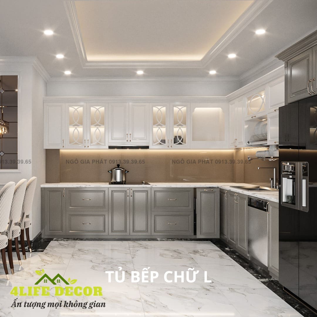 Tủ bếp chữ L đẹp