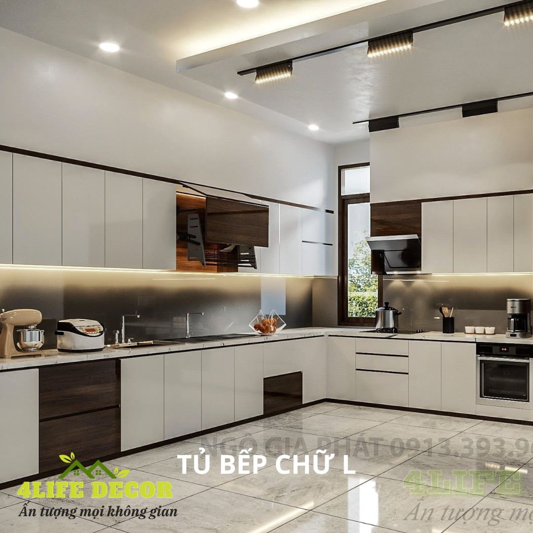 Tủ bếp chữ L sang trọng
