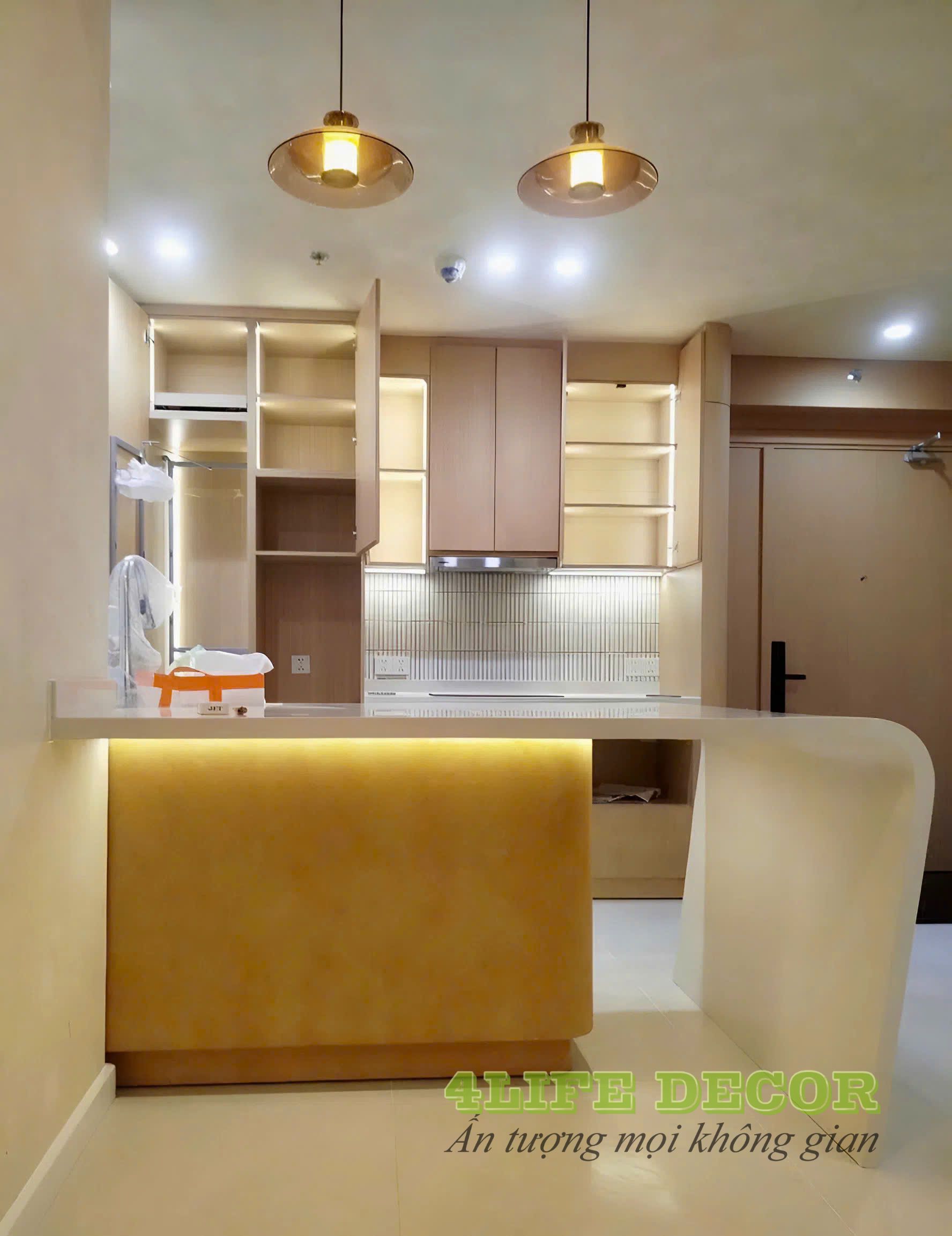 Tủ bếp nhựa WPB An Cường kết hợp Plywood phủ Veneer kỹ thuật