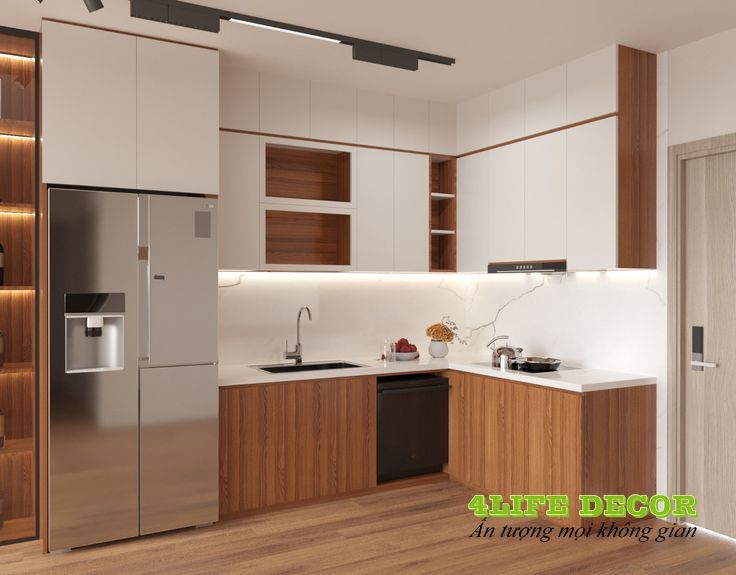 Tủ bếp nhựa phủ PVC vân gỗ sang trọng