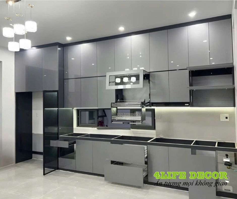 Phụ kiện giảm chấn - Tủ bếp được lắp bản lề nâng hạ