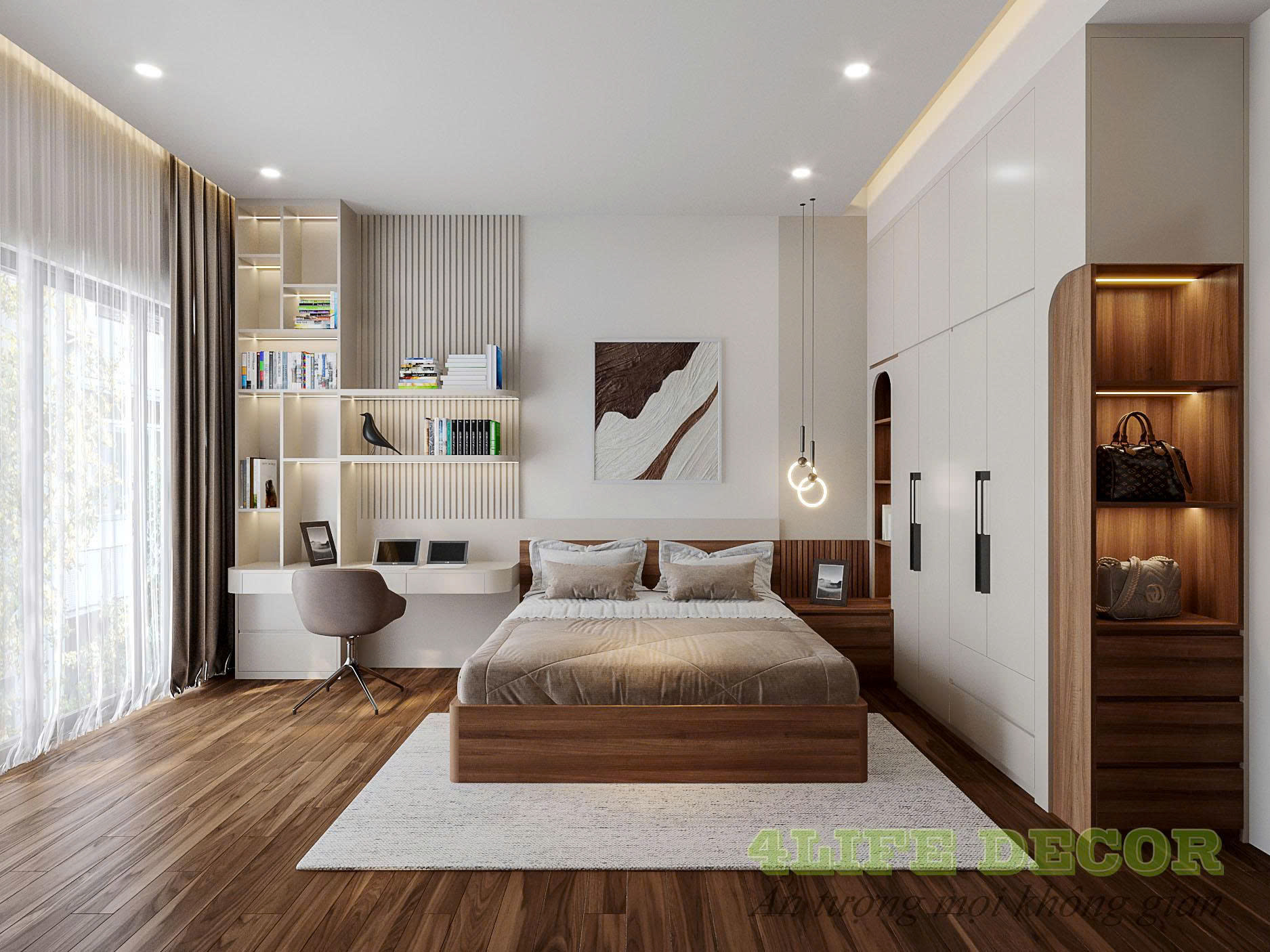 Thiết kế nội thất nhà phố – Phòng ngủ phụ ấm áp 1