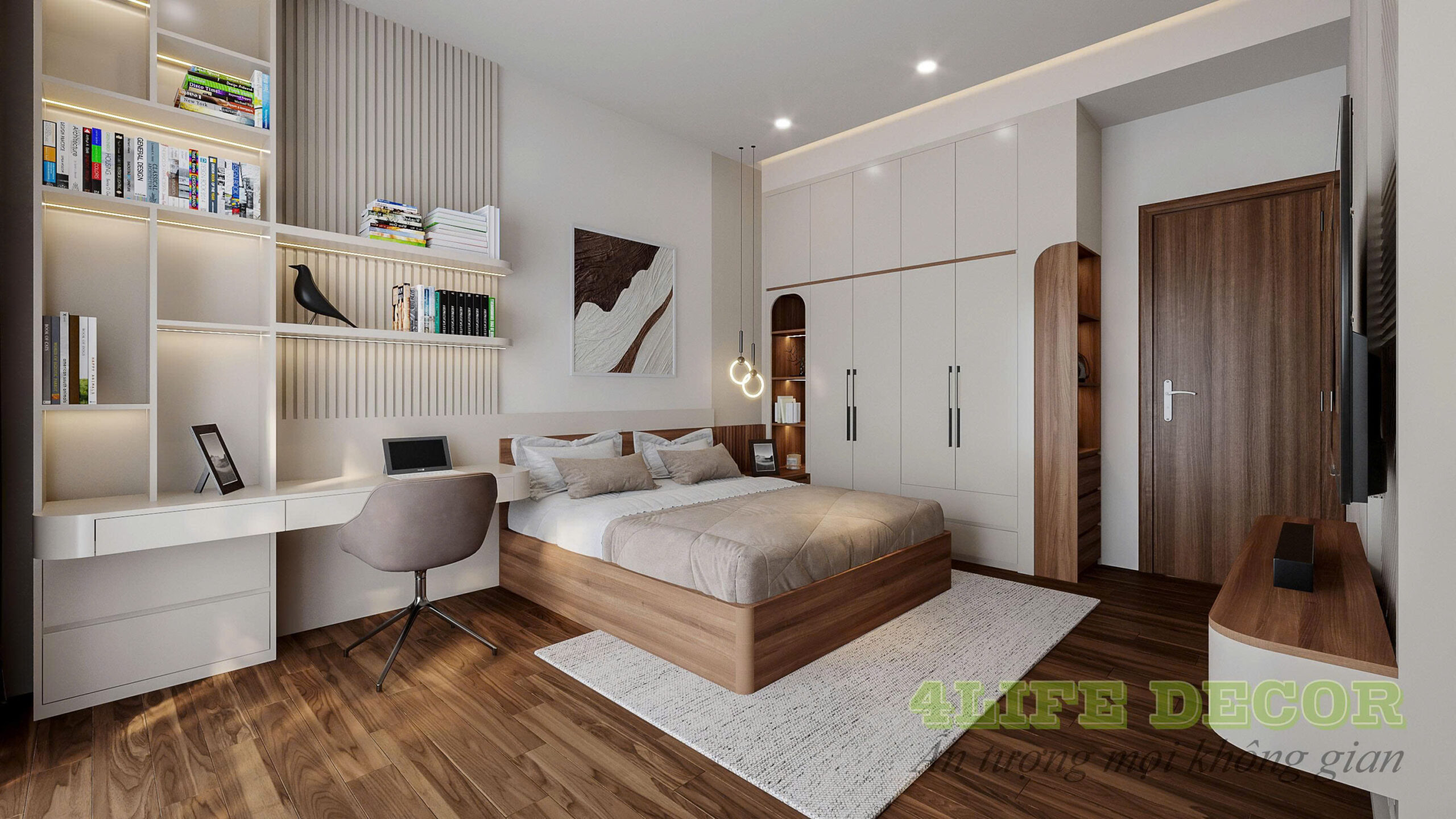 Thiết kế nội thất nhà phố – Phòng ngủ phụ ấm áp 3