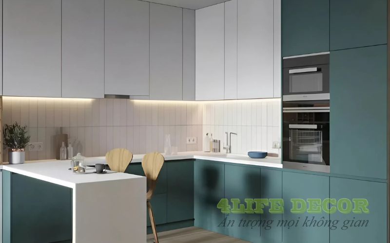 Tủ bếp gỗ MDF cánh thẳng trơn