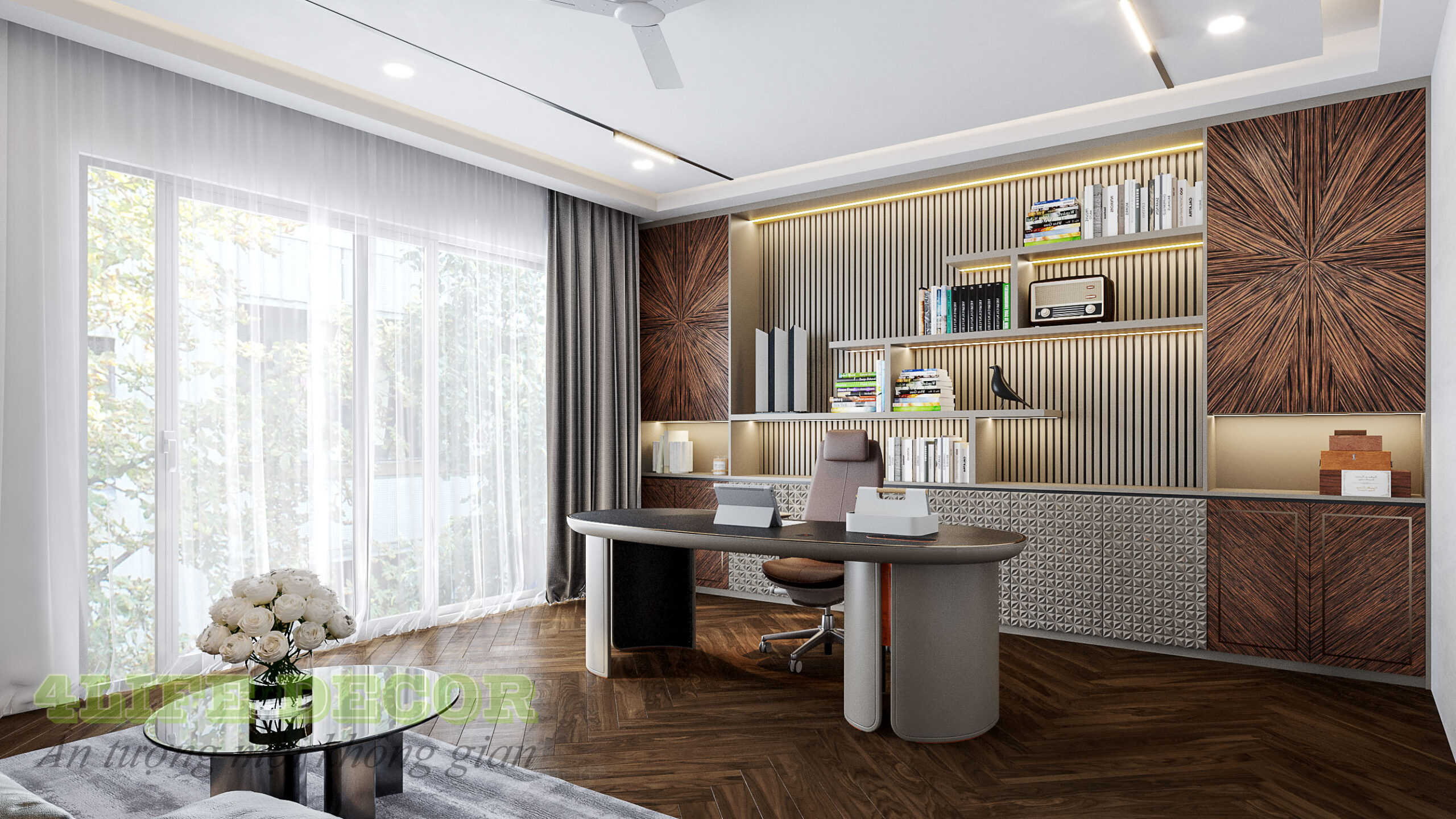 Thiết kế nội thất văn phòng giám đốc theo phong cách hiện đại kết hợp với nghệ thuật đương đại