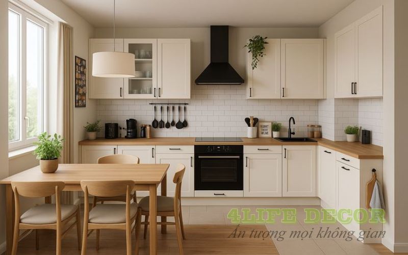 Tủ bếp gỗ MDF kháng ẩm sơn cánh pano