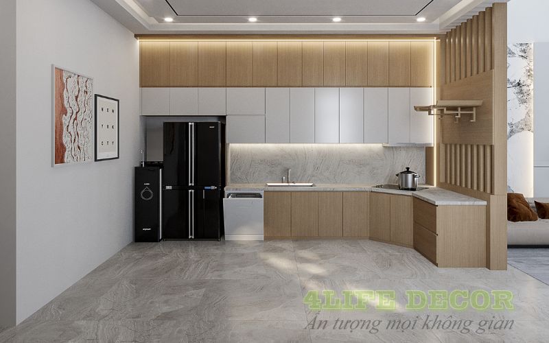 Tủ bếp gỗ MDF kháng ẩm phủ Veneer