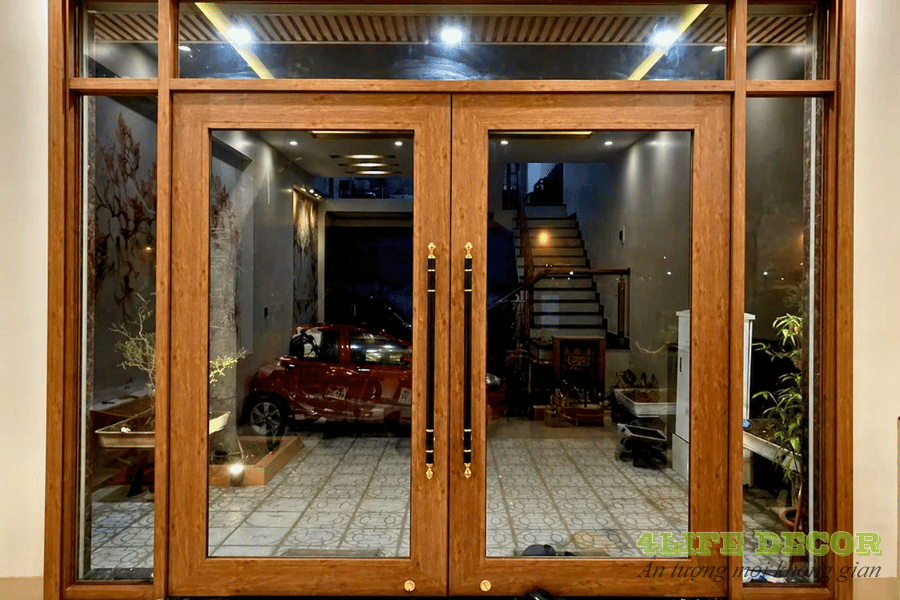 50+ Mẫu cửa gỗ 2 cánh có kính đẹp - Giá mới nhất 2026 4 cửa gỗ 2 cánh có kính