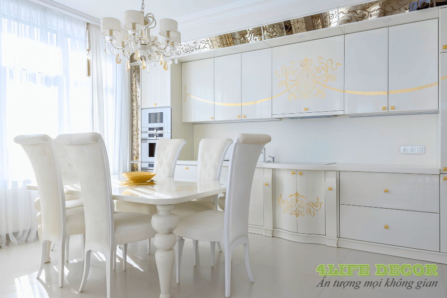 tủ bếp acrylic tráng gương