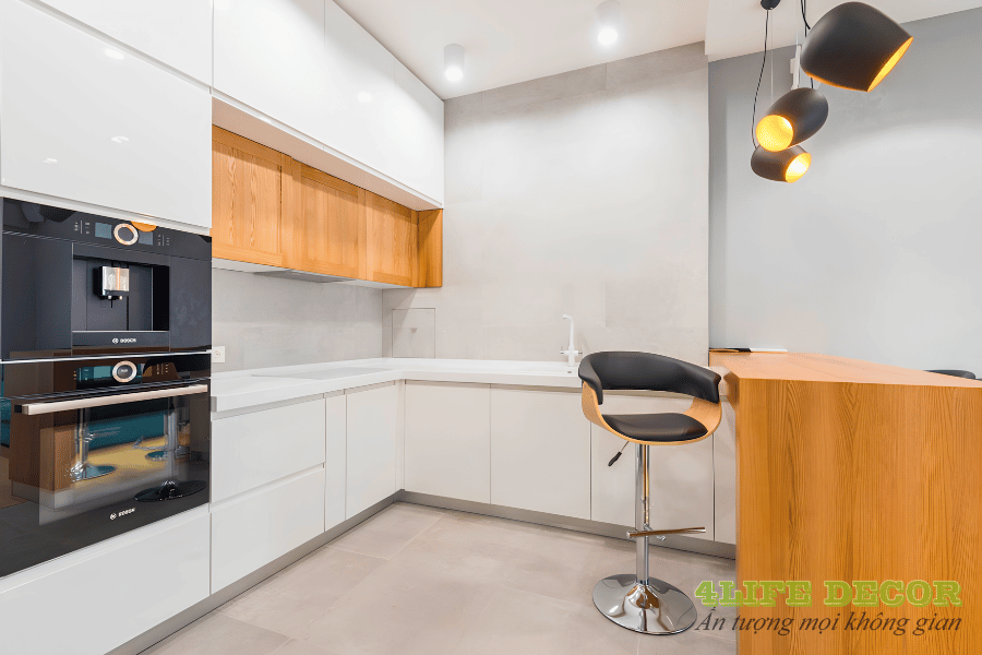 tủ bếp acrylic tráng gương