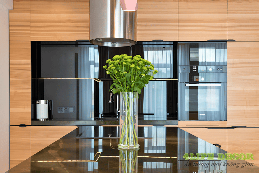 tủ bếp acrylic tráng gương